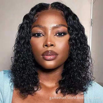 Cheap Price Black  Short Peruvian Bob Wig Transparent Human Lace Frontal Wig Virgin Brazilian Hair Wig For Black Women
